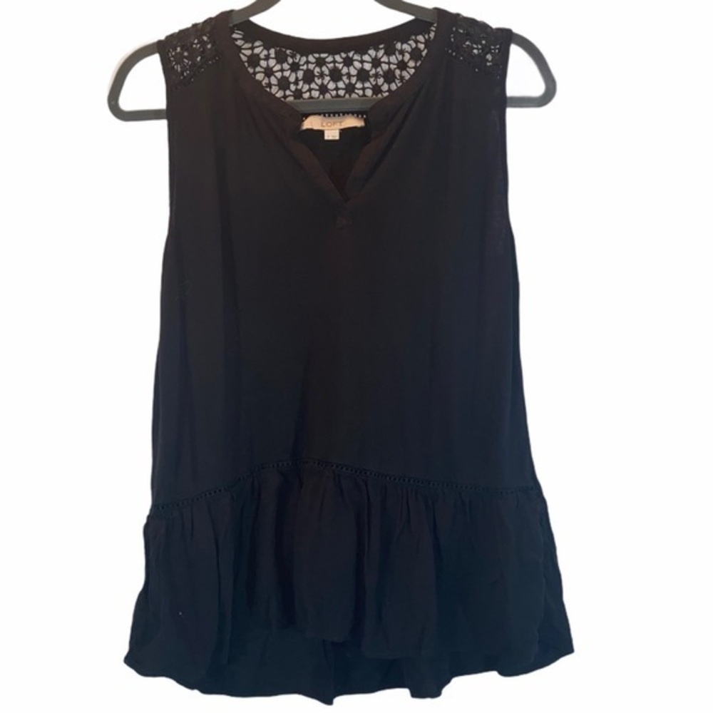 LOFT size S black BOHO sleeveless Chiffon lace top